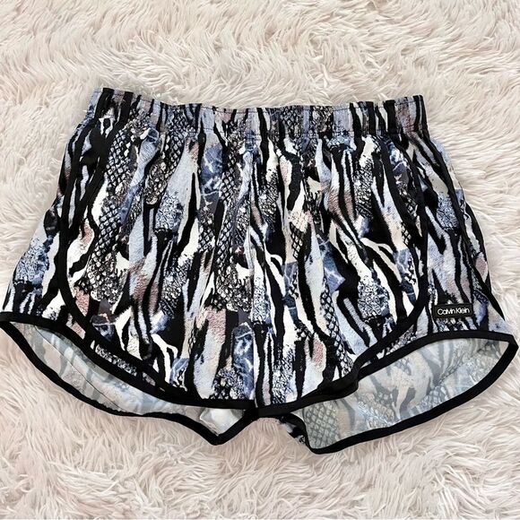 Calvin Klein running shorts athletic black blue snake print drawstring medium - Picture 2 of 6